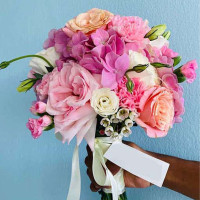 Pink Symphony” – Hydrangeas, Roses, Lisianthuses, Dianthuses, Carnations, and Tweedia
